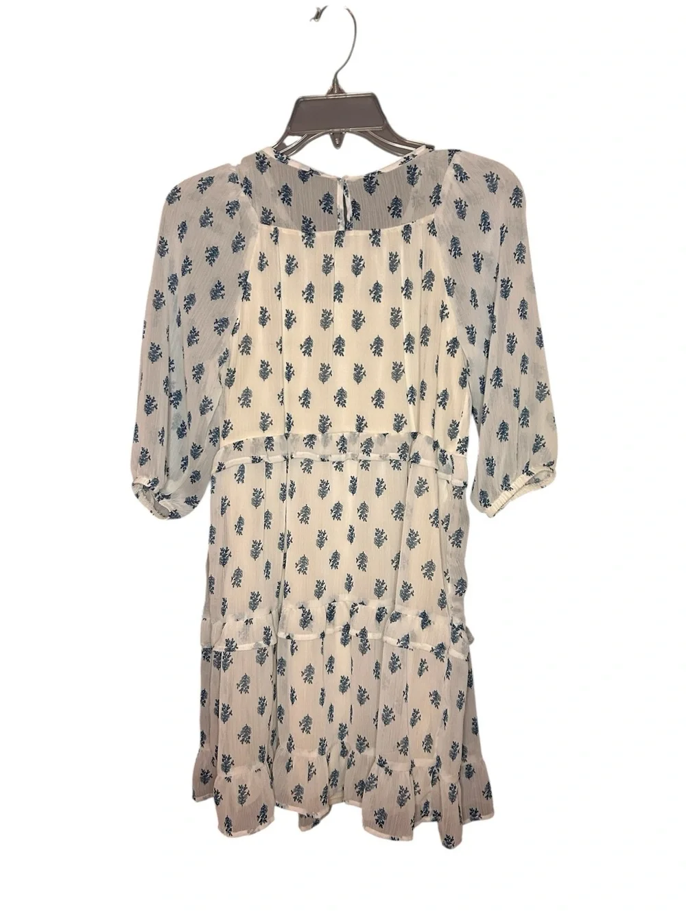 Wonder Nation Girls Boho Floral Dress Size Large 10/12 Cream Blue Tiered Chiffon